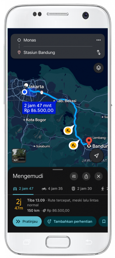 Google Maps Estimated Toll Price (ID)