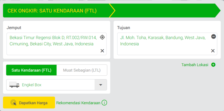 Kalkulator Harga FTL Deliveree