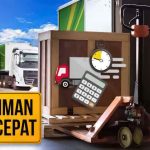 Ilustrasi kargo diatas troli untuk diangkut ke truk Deliveree di belakangnya