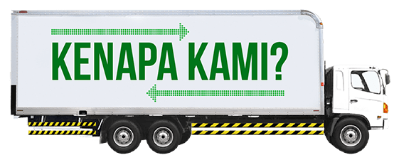 Truk tronton bewarna putih dengan tulisan 'kenapa kami' di kargo box nya