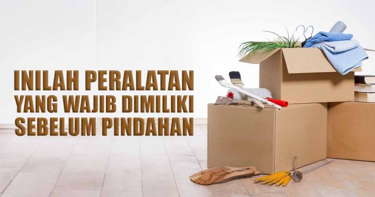 Ilustrasi peralatan-peralatan penting di dalam kardus pindahan