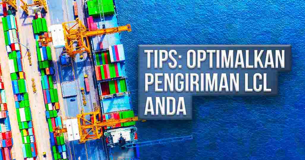 Dermaga dengan kontainer pengiriman warna-warni yang dominan hijau dan teks 
