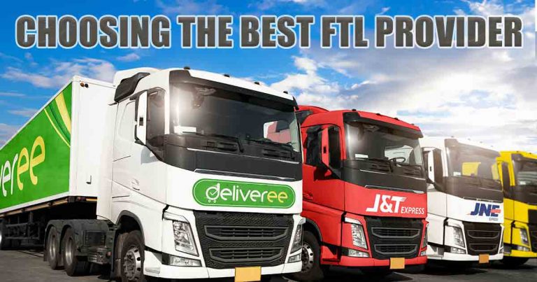 Image of delivery trucks with text "Choosing The Best FTL Provider".