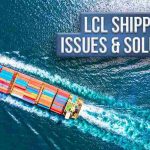 A large container ship sails on the sea with the text "LCL SHIPPING ISSUES & SOLUTIONS" floating on the water.