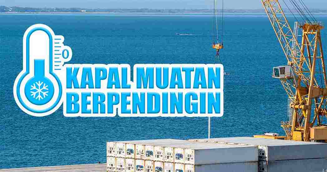 Kapal kargo refrigerated dengan tulisan "Kapal Muatan Berpendingin".