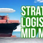 Kapal Kargo dan pesawat serta truk melambangkan logistik mid mile