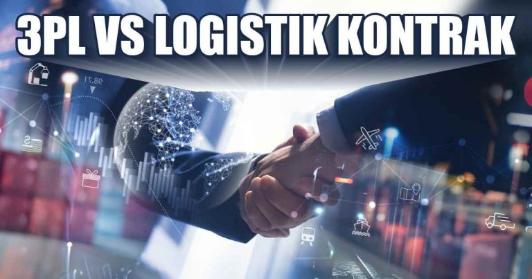 Perbandingan antara 3PL dan logistik kontrak, ditampilkan melalui gambar jabat tangan dan ikon jaringan global.