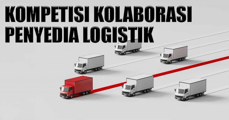 Ilustrasi truk-truk yang berlomba dalam kompetisi kolaborasi penyedia logistik.