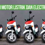 Barisan motor listrik berwarna cerah dengan logo pengiriman elektrik, menonjolkan solusi transportasi ramah lingkungan.