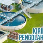 Instalasi pengolahan air dengan beberapa tangki besar dan pipa, dilengkapi teks "Kirim Alat Pengolahan Air."