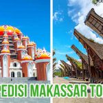 Masjid Kubah 99 di Makassar dan Rumah Tongkonan Toraja dengan konteks “Ekspedisi Makassar Toraja.”
