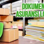 Tumpukan kardus dengan perisai di depannya dan dokumen di sampingnya sebagai ilustrasi “dokumen asuransi logistik”.