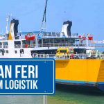 Feri besar di pelabuhan dengan tanda pesanan feri dalam logistik