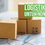 Gambar menunjukkan forklift mini yang mengangkat kardus dengan teks "Logistik Halal untuk Non-Pangan."