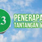 Gambar menunjukkan rambu jalan dengan tulisan "K3" di atasnya, dengan teks "Penerapan K3: Tantangan & Solusi."
