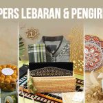 Beragam hampers Lebaran, termasuk kue kering, kain sarung, baju koko, dan peralatan makan dengan desain khas Ramadan.