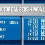 Gambar ini menunjukkan perbedaan antara berat kotor (gross), berat tare, dan berat bersih (net) pada pengiriman logistik, yang tercatat pada sebuah kontainer.