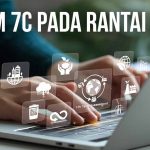 Ilustrasi sistem 7C dalam rantai pasok dengan ikon keberlanjutan di atas laptop.