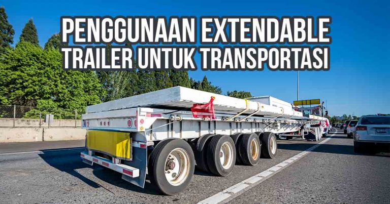 Extendable trailer mengangkut muatan panjang di jalan tol dengan lalu lintas padat di sekitarnya.
