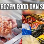 Orang memegang udang beku dan rak berisi aneka frozen food sebagai ilustrasi “Kirim Frozen Food dan Seafood”.
