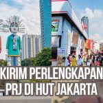 Patung ondel-ondel dan suasana Pekan Raya Jakarta (PRJ) sebagai ilustrasi “Tips Kirim Perlengkapan Tenant PRJ di HUT Jakarta”