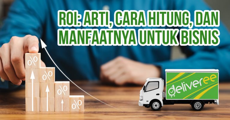 Peningkatan ROI dengan blok bertanda persen dan panah naik dilengkapi gambar truk sebagai ilustrasi “ROI: Arti, Cara Hitung, dan Manfaatnya untuk Bisnis”