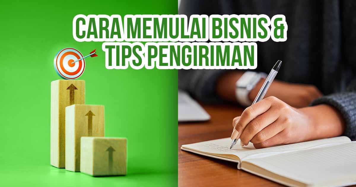 Panah tepat sasaran di balok bertingkat dan tangan menulis rencana bisnis di buku catatan sebagai ilustrasi “Cara Memulai Bisnis dari Nol & Tips Atur Pengiriman”