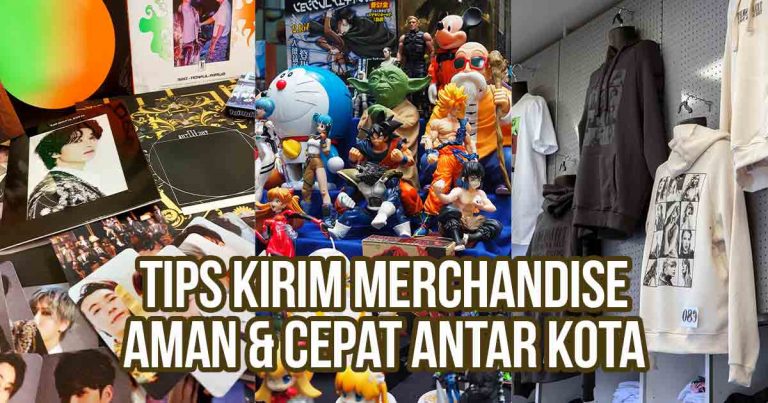 Koleksi merchandise Kpop, anime, dan fashion termasuk poster, action figure, dan hoodie sebagai ilustrasi “Tips Kirim Merchandise Aman & Cepat Antar Kota”