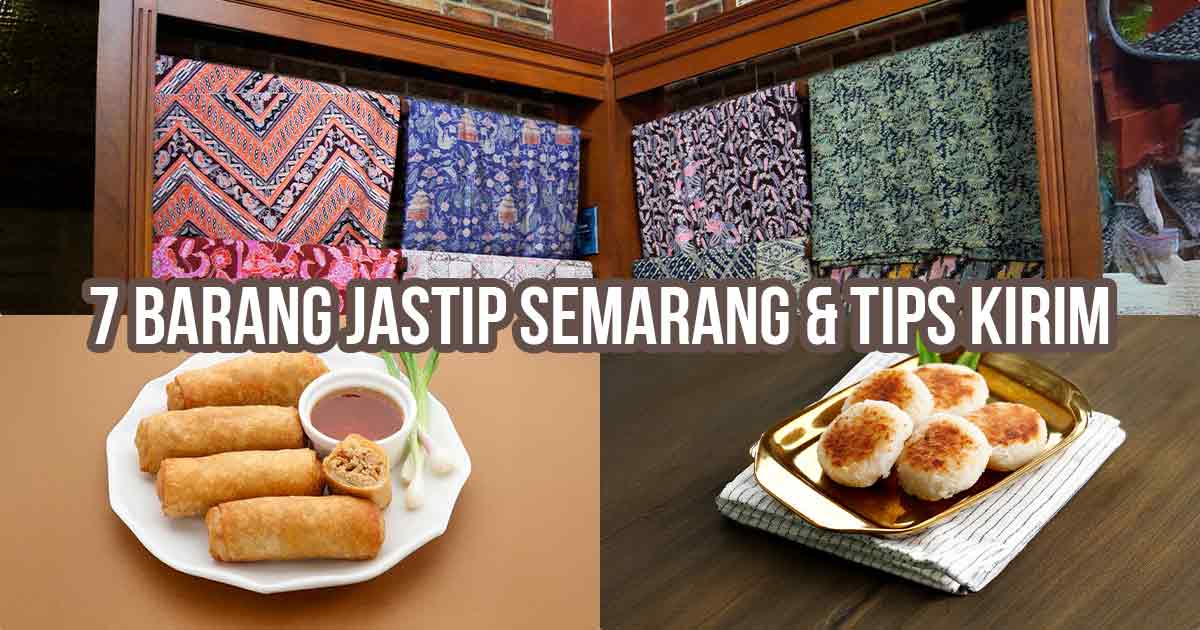 Berbagai barang jastip Semarang seperti batik, lumpia, dan wingko babat.
