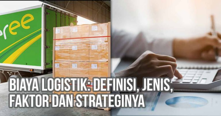 Seseorang sedang menghitung biaya logistik di kalkulator dan tumpukan barang siap dikirim dengan truk Deliveree sebagai ilustrasi “Biaya Logistik: Definisi, Jenis, Faktor dan Strateginya”