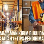 Pekerja gudang mengemas paket berisi buku dan majalah dengan box dan lakban sebagai ilustrasi “10 Cara Aman Kirim Buku dan Majalah {+Tips Pengiriman}”