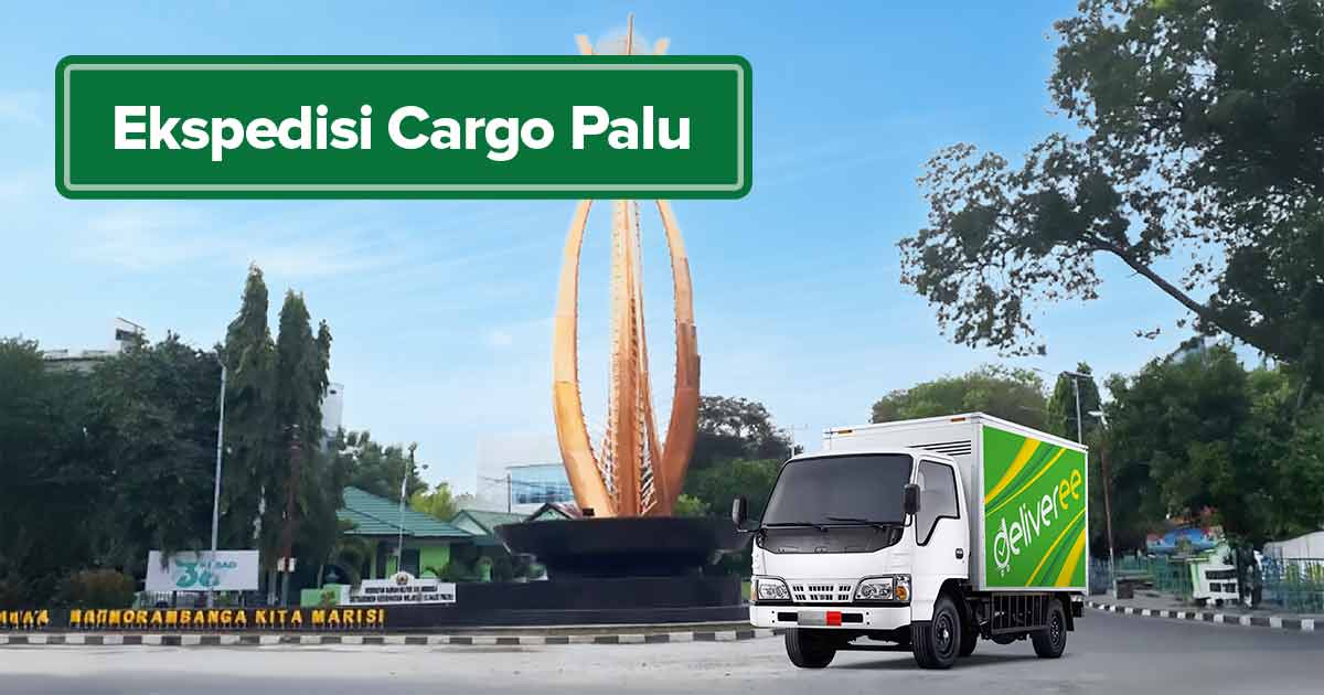 Tugu Sambulu Gana Palu dengan truk Deliveree di sisi kanan jalan.