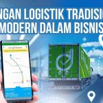Perbandingan logistik modern dengan aplikasi pemesanan di smartphone dan truk pengiriman di jalan raya sebagai ilustrasi “Tantangan Logistik Tradisional & Modern dalam Bisnis”